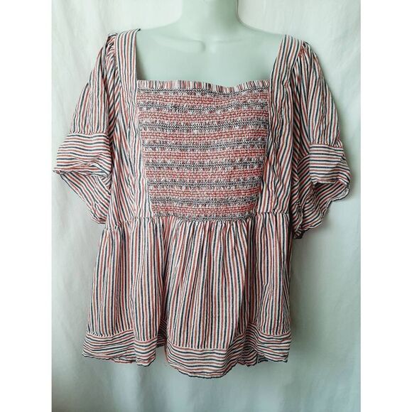 Old Navy Tops - Old Navy Blue red striped sz 4X plus blouse